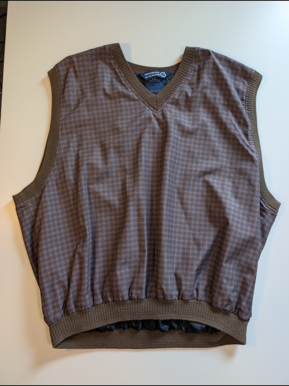 Sunderland of Scotland Golf Vest XXL Brown Plaid Wind Shirt Pullover Made in USA